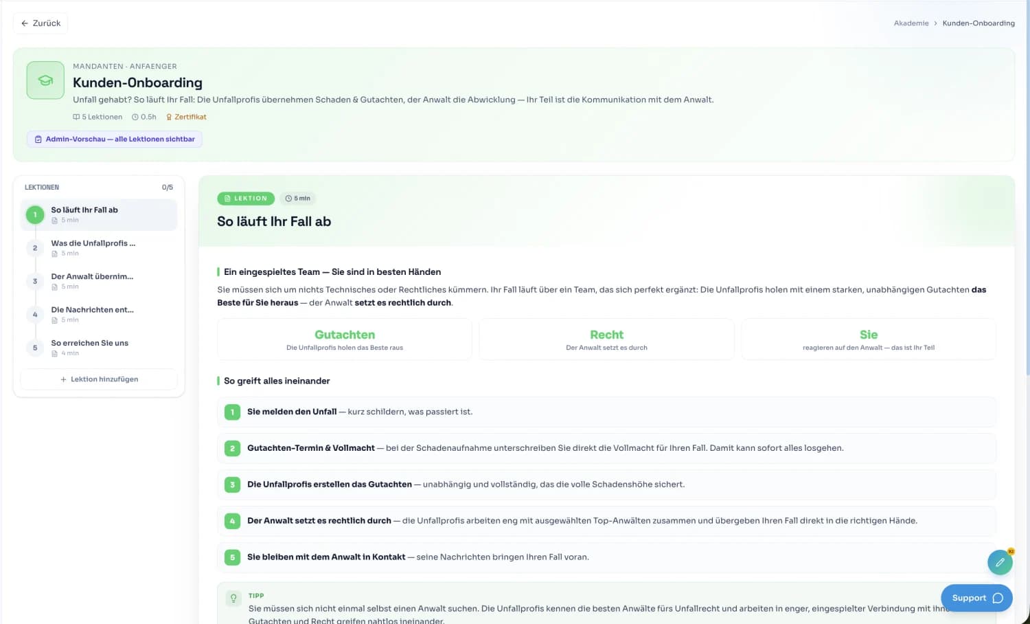 Akademie – Kunden-Onboarding
