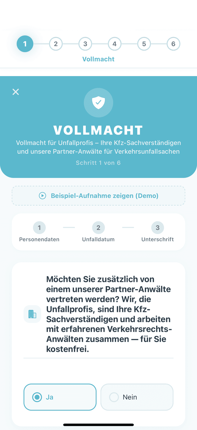 Schaden aufnehmen — Unfallprofis Partner-App